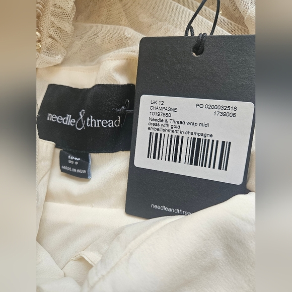 NEW BHLDN Needle & Thread 8 Wrap Midi Dress With Gold Embellisment In Champagne - Picture 11 of 13